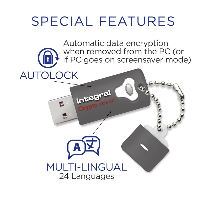 Integral 8GB Crypto-197 256-Bit Hardware Encrypted 3.0 USB Secure Flash Memory Drive - Certified to FIPS 197, Brute-Force Password Attack Protection & Rugged Double-Layer Waterproof Design - Image 4